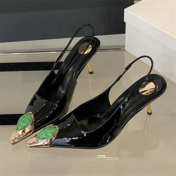 Xajzpa Spring Design Inlay Diamonds Woman Pumps Sexy Thin Low Heels Pointed Toe Elegant Slingbacks Prom Banquet Mules Shoes